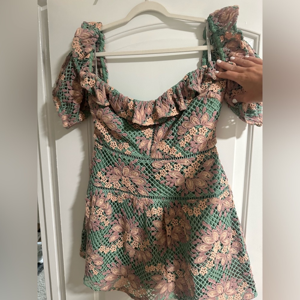 Lovers + Friends off the shoulder crochet dress
